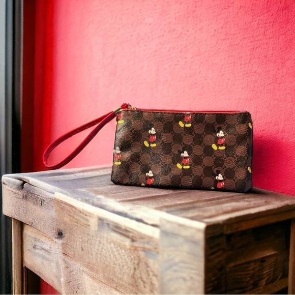 Handbags - Disney Mickey Mouse Print Clutch Bag, Cartoon Genuine Leather Mobile Phone Bag